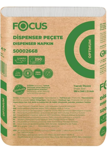 Focus Optimum Masa Üstü Dispenser Peçete 18 X 24 Cm 250 Yaprak - 18 Adet 50002668 Beyaz