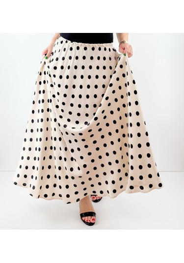 Modaonna Siyah Puantiyeli Saten Maxi Etek