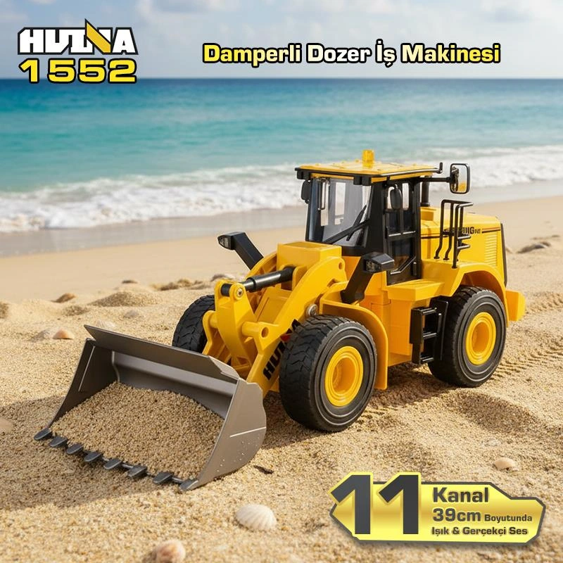 Huına 1552 1/16 11ch Rc Wheel Loader Damper Dozer Kamyon İş Makinesi Kazıcı Uzaktan Kumandalı Rc Model Metal Kepçeli -2.4g Gerçekçi Similasyon Ses Ve Işık Sistemi