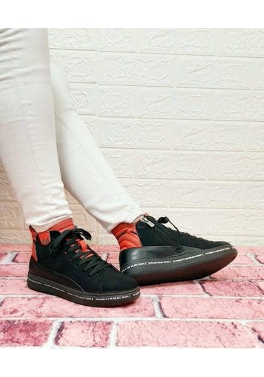 Voyager 8498 Siyah-Kırmızı Hakiki Deri Kaymaz Taban Fermuarlı Bağ