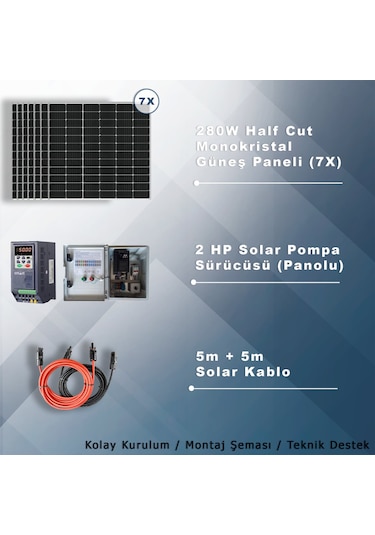 2hp-1,5kw Monofaz 230v Pompa İçin Solar Sulama Paketi