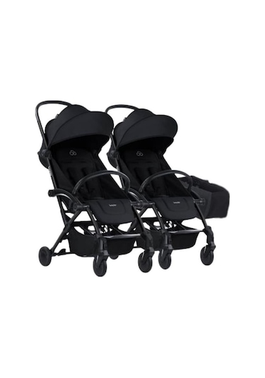 Connect³ İkiz Bebek Arabası / Black - Black & Yan Düzenleyici Çanta Hediyeli