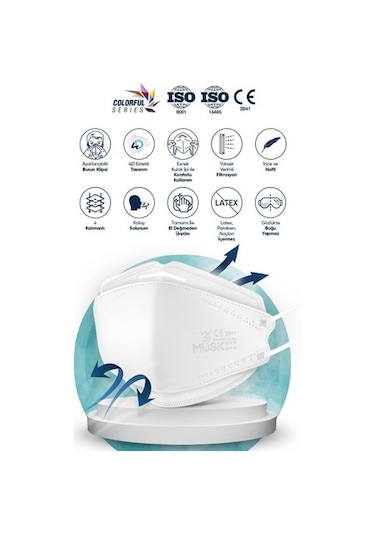 Musk Kf94 Kore Tipi Ffp2 Maske Beyaz Renk 10 Adet