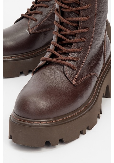 Loreta Kahve Hakiki Deri Kadın Postal Bot Kahve