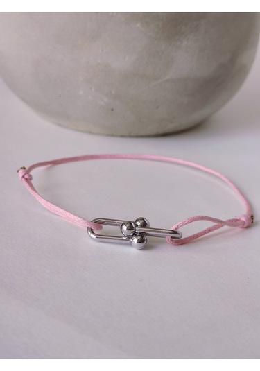 Tiffany Model Deri İpli El Yapımı Silver Pembe Renkli Bileklik Pembe