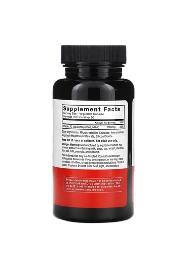 Force Factor Mk-7 Vitamin K2 100 Mcg Bone & Heart Health 60 Vegetable Caps