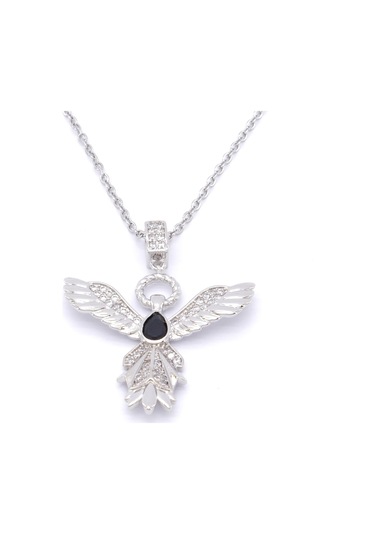 Çelik Kolye, Kadın Melek Kolye, Siyah Taşlı Kolye K-100 Altın