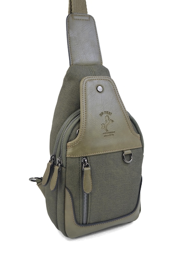 Haki Kanvas Kulaklık Çıkışlı Çapraz Askılı Omuz Çantası Çapraz Ça Haki