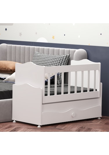 Garaj Home İnci Çekmeceli Anne Yanı Beşik + Yatak - Beyaz Beyaz