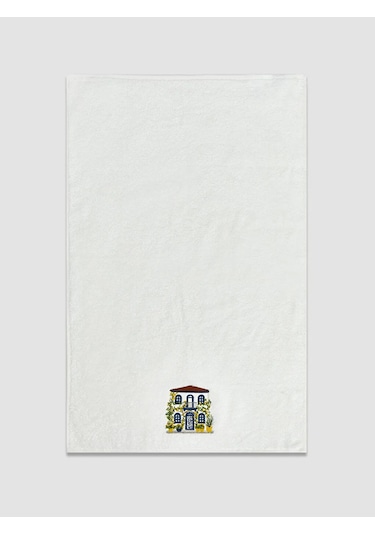 Ekru Ev Nakışlı Pamuklu Yüz Havlusu 50x80 Cm