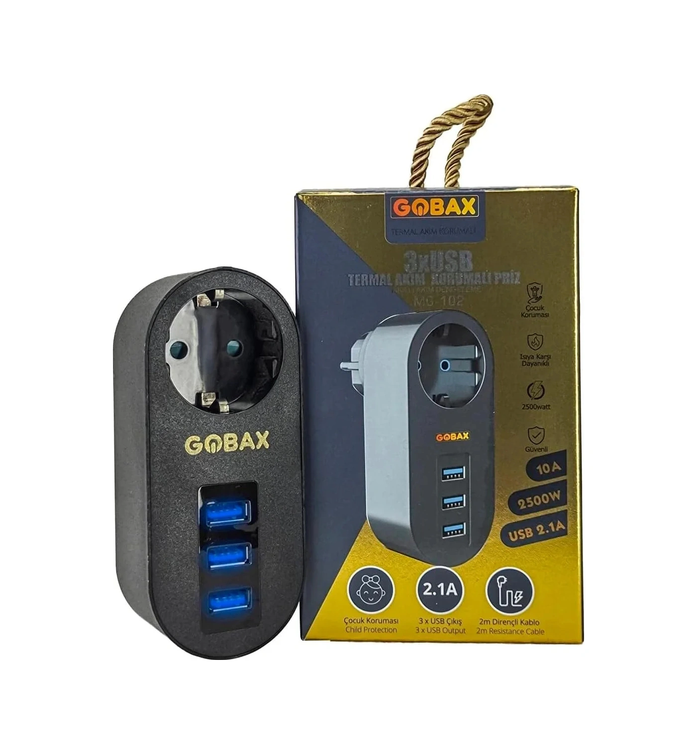 Gobax Termal Akım Korumalı Akıllı Priz 3xusb Li, Çocuk Korumalı, Led Işıklı, Yüksek Isıya Dayanıklı 0.7 M