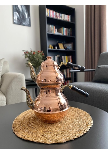 Bakır El Dövme Desenli Çaydanlık Bakır