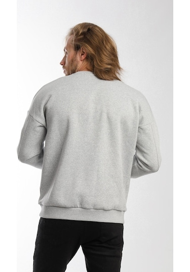 Erkek Bisiklet Yaka Karyoka Dikişli Sweatshirt Gri
