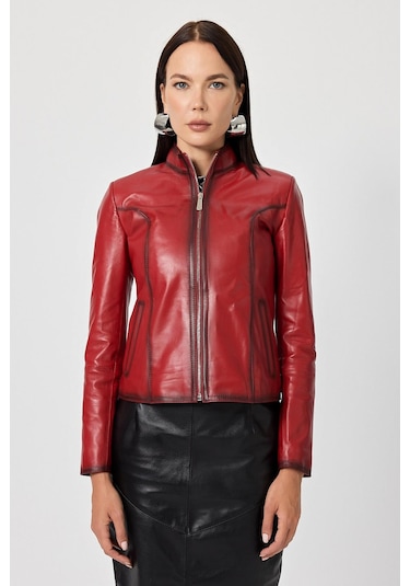 Antonella Kırmızı Kadın Deri Mont 001