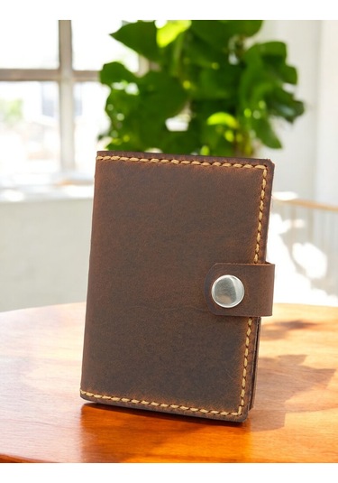 Cronder Hakiki Deri Şeffaf Bölmeli Kartlık Cüzdan Kahverengi