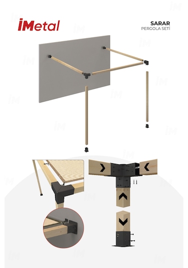 Sarar Duvardan Tek Bölümlü Ahşap Pergola Seti Ahşaplar Dahil