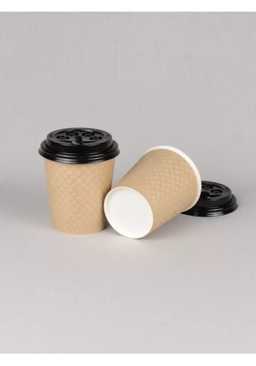 Softhomecraft Çift Katmanlı Kağıt Bardak 250 Ml 25 Adet, Kraft, Kapaklı 173946783 100 adet