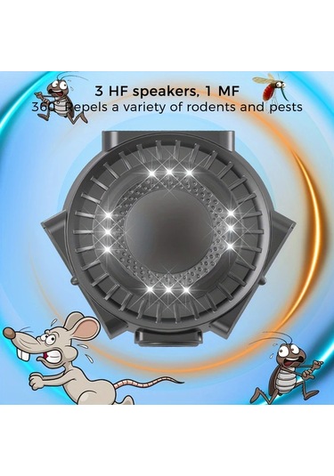 Motion003 Cappsu Siyah Ses Dalgası Teknolojili Kemirgen Kovucu Usb Yüksek Frekanslı 3 Hoparlör Hareket Sensörü Led Işıkları Plastik Kasa