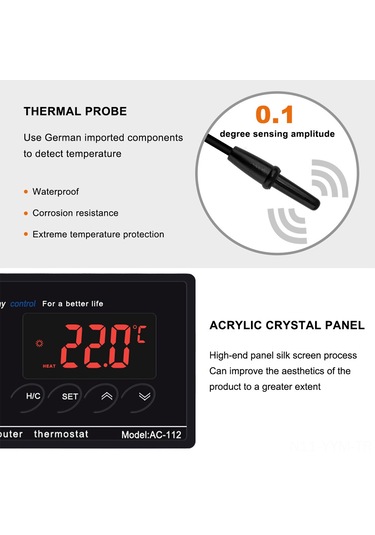 Geeksen Sıcaklık Kontrol Cihazı Akıllı Dijital Ekranlı Isıtma/soğutma Modu Serinlik Pet Bahçe Sucul Sisteme Uygulanabilir Siyah 220v Eu Standartı