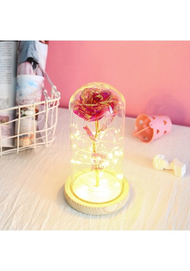 Youmex Ahşap Tabanlı Led Gece Lambası, Pembe Gül Desenli, Islak Isı Işığı, Romantik Dekorasyon, Hediye Seçeneği Diğer