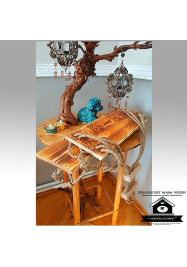 Kedikulübesi Raf - Özel - Duvar Rafı - Halatlı Raf - Kitaplık - Çiçeklik