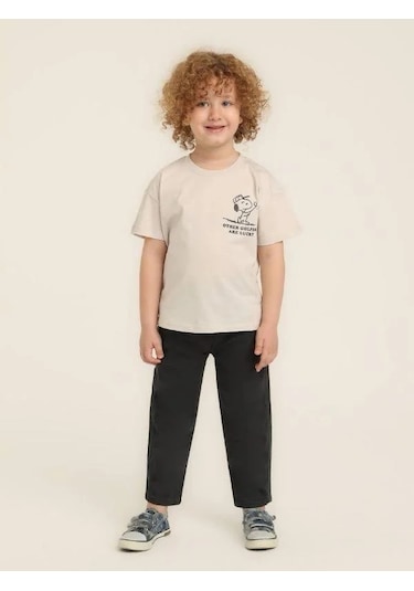 Jack Lions Erkek Bebek Pamuklu Snoopy Baskılı Tshirt-15640 Ekru