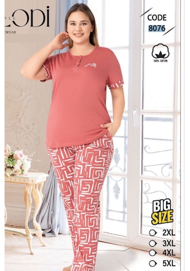 Melodi 8076 Kısa Kol %100 Pamuk Kadın Pijama Takımı V1 Gülkurusu