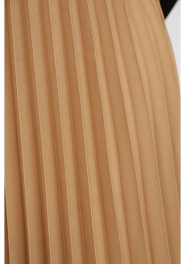 Lodmela Beli Lastikli Piliseli Etek 6017-camel Camel