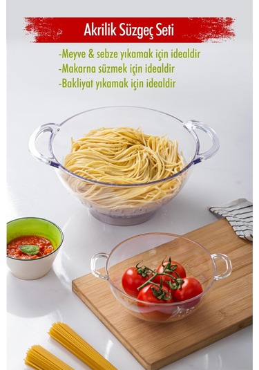 Akrilik Şeffaf 2 Li Süzgeç Seti Makarna & Pirinç Süzgeci Diğer