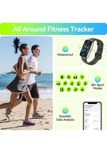 Geeroyoo Anyloop Alb1 Akıllı Saat, Ip68 Su Geçirmez, Kalp Atımı-kan Oksijeni-uyku İzleyici, 20+ Spor Modu, 1.47 İnç Hd Dokunmatik Ekran, Kadın Takvimi, Erkek-kadın Siyah