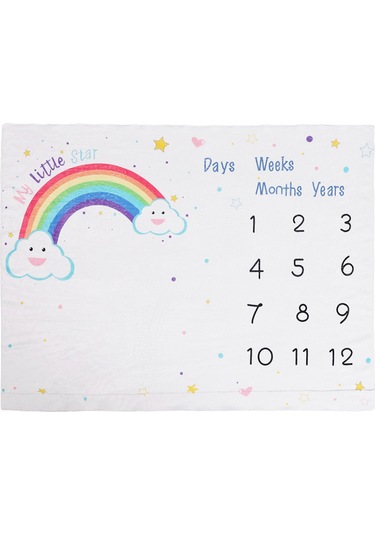 Yaozixa Bebek Büyüme İzleyici Battaniye 100x120cm - Flanel Fotoğraf Dekoru, Renkli Gökkuşağı Desenli, Yeni Doğan Hediyesi Çok Renkli