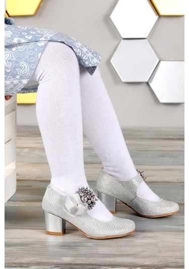 Kiko 751 Çupra Günlük Kız Çocuk 4 Cm Topuk Babet Ayakkabı Gümüş Gümüş