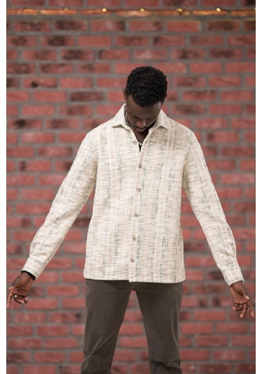 Brenzo Yarı Oversize Hafif Bol Kalın Çizgili Oduncu Gömlek Kahverengi