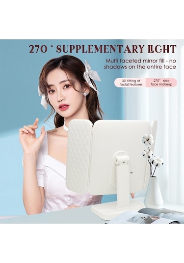 Flybuy Üçlü Sıcaklığı Renk Makyaj Led Katlı Kade Büyütme Aynası Ayarlanabilir 3 +3x +2x Ks Beyaz