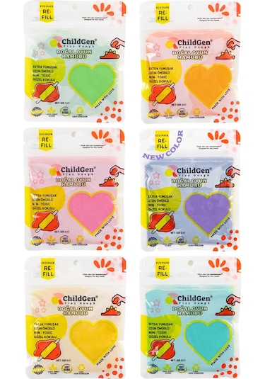 Doğal Oyun Hamuru - 6'lı Pastel Set 6x125 Gr Vakumlu Kartuş Paket - Ecopack-refill