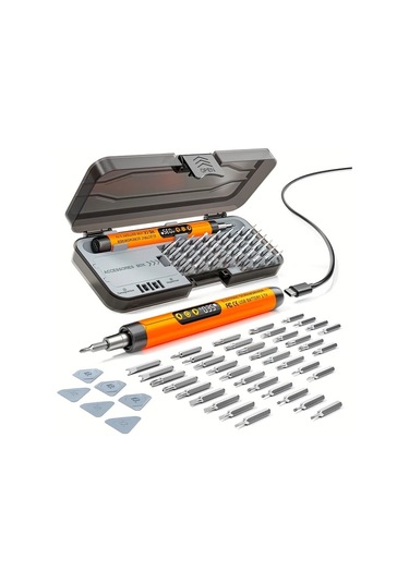 Honeybeeshop 46lı 1 Arada Turuncu Lcd Ekranlı Led Işıklı Mini Kablosuz Sessiz Şarj Edilebilir Elektrikli Vidalama Seti Ev Kullanımı Alet Takımı
