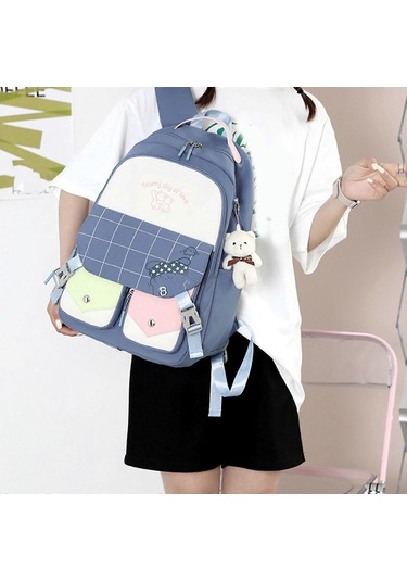 Ganzhoushop Okul Sırt Çantası Naylon Okul Çantası Çok Cepli Günlük Sırt Çantası Öğrenci Kızlar Erkekler İçinyeşil Çok Renkli