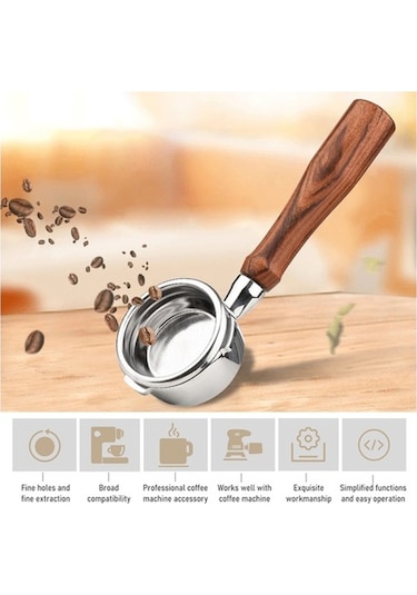 Bloomnest 58mm 3 Kulaklı Dipsiz Çıplak Portafilter Ahşap Saplı Filtre Sepeti Barsetto Ba101 Ba102 Calphalon Temp Iq Yedek