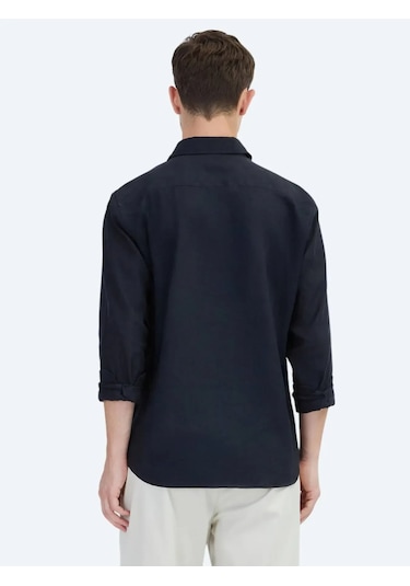 Siyah Düz Dokuma Casual Pamuk Karışımlı Gömlek Siyah