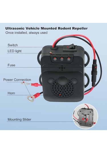 Skycity Araç İçin Ultrasonik Sıçan Kovucu - 12v Dc Abs Malzeme 40 M² Kapsama Alanı
