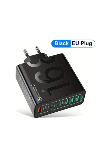 Xuweiwei Kaxoe 8in 1 Hızlı Şarj Siyah Usb Adaptör 4 Usb 4 Type C Telefon Şarj Aleti Qc 3 0 İphone Uyumlu Samsung İçin Siyah