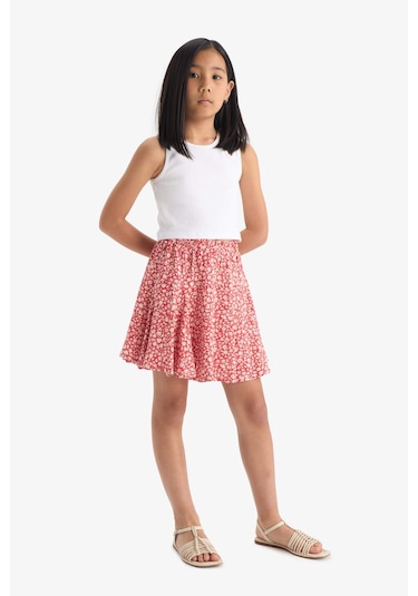 Defacto Kız Çocuk Desenli Esnek Belli Viskon Etek E3836a825smrd62 Kırmızı