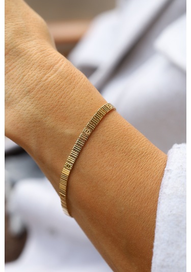 14 Ayar Altın Çizgili Çivi Model Bileklik Blk28171 Sarı Altın