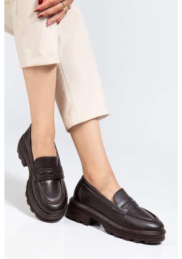 746-759 Kahve Günlük Yüksek Tabanlı Loafer Ayakkabı Açık Kahverengi