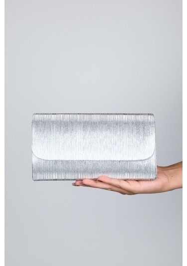 Ago Gümüş Çizgili Kadın Abiye Çanta Çok Renkli