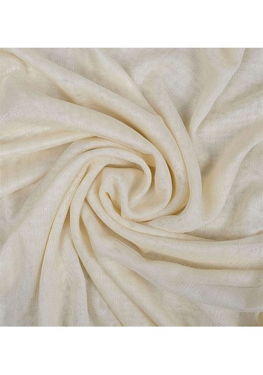 Damla Keten Görünümlü Leno Tül Perde Pilesiz Krem - Krem