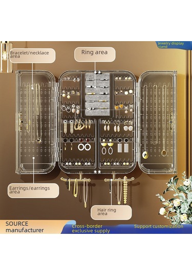 Siyah Ve Gri Duvara Monte Küpe Ve Kolye Saklama Rafı, Şeffaf Plastik A