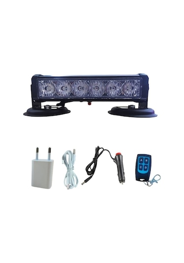 Tepe Çakar Lamba Mıknatıslı Vantuzlu 21 Fonksiyonlu 15,5cm 6 Ledli Kırmızı-mavi Usb-fiş Şarjlı-kumandalı Adet / Lapa118-2