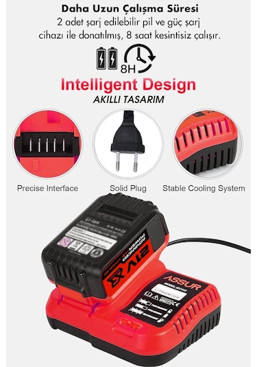 Assur Asr1031 21v Çift Akü 6 Başlıklı Set Kırmızı