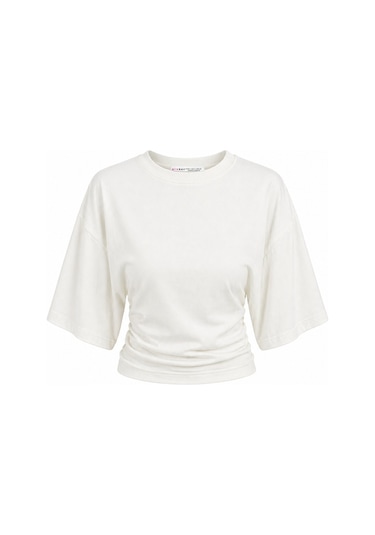 Mixray 2102 Kadın Modal Büzgü Detaylı Dökümlü Soft T-shirt Beyaz